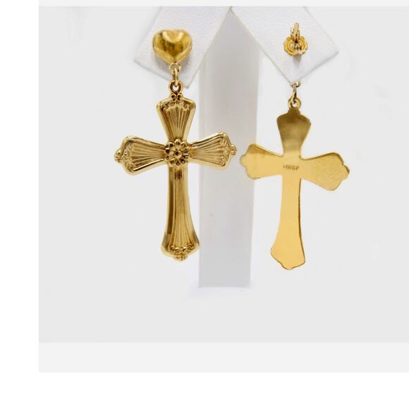 Religious Light Rays Cross 1.4" Dangle stud earrings True 1/20 -14K Gold Filled - Picture 4 of 10